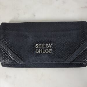 See By Chloe Checkbook Wallet 7.25" Black Soft Embossed Leather Bi-Fold Clutch